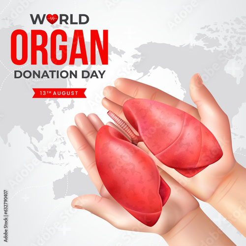 World organ donation day with lungs for transplantation, saving lives, social network post, artwork, print, doodle, vector illustration (Vector)