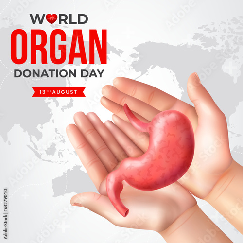 World organ donation day with stomach for transplantation, saving lives, social network post, artwork, print, doodle, vector illustration (Vector)