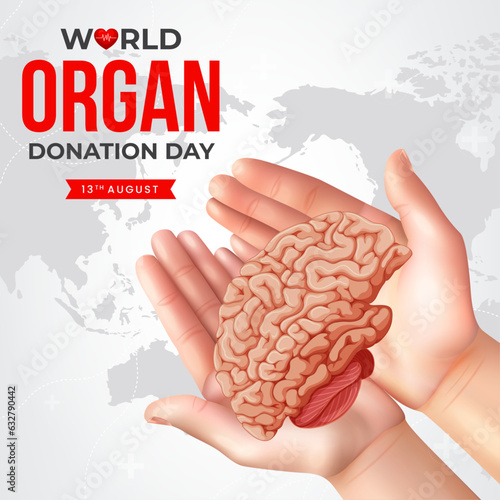 World organ donation day with brain for transplantation, saving lives, social network post, artwork, print, doodle, vector illustration (Vector)