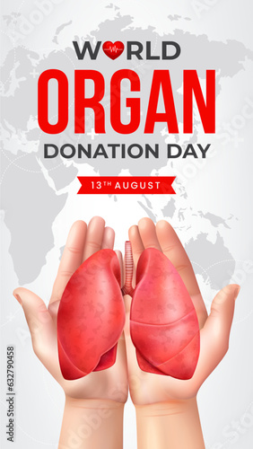World organ donation day with lungs for transplantation, saving lives, social network post story, artwork, print, doodle, vector illustration (Vector)