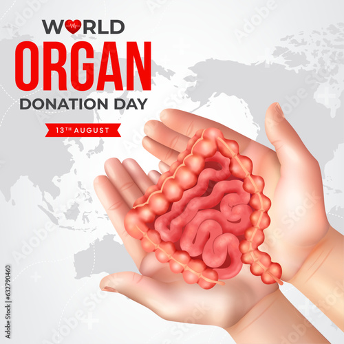 World organ donation day with intestines for transplantation, saving lives, social network post, artwork, print, doodle, vector illustration (Vector)