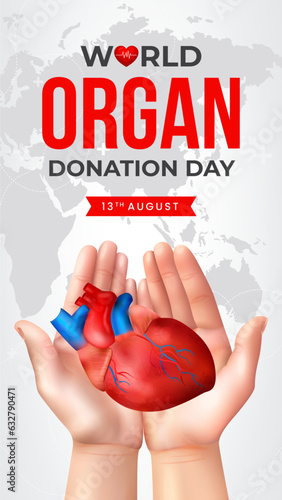 World organ donation day with heart for transplantation, saving lives, social network post story, artwork, print, doodle, vector illustration (Vector)