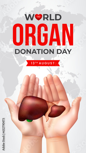 World organ donation day with spleen for transplantation, saving lives, social network post story, artwork, print, doodle, vector illustration (Vector)