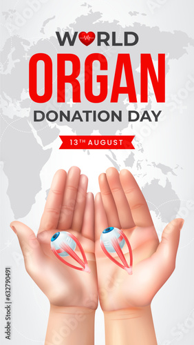 World organ donation day with eyes for transplantation, saving lives, social network post story, artwork, print, doodle, vector illustration (Vector)
