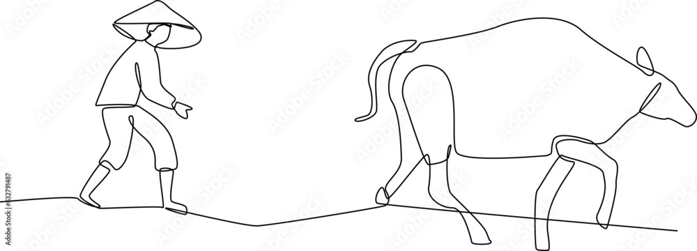 Continuous one line drawing of farmers or agricultural workers concept. Doodle vector illustration.