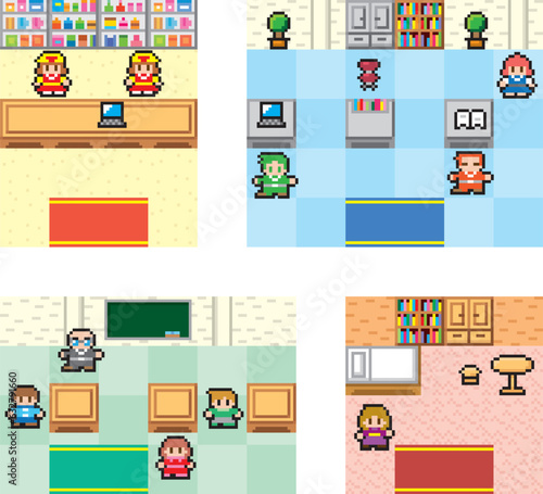 現代RPG風ドット絵　街　室内セット