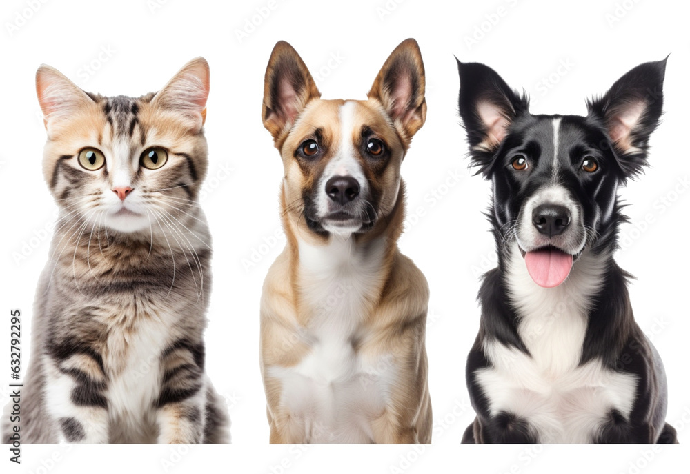 dogs and a cat isolated, whitout background transparent png collection