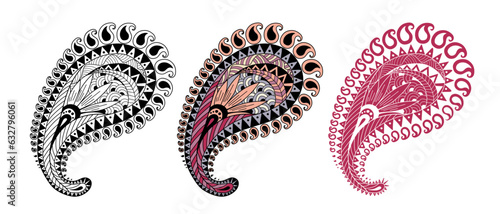 Set of paisley elements on white background