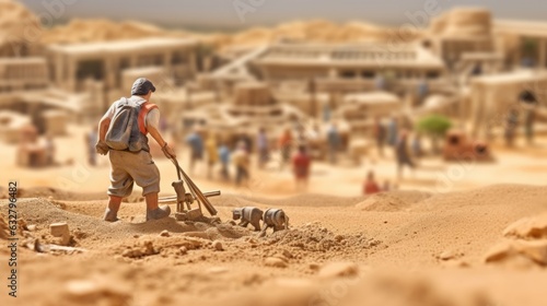 archaeologist carefully excavating a historical site, generative ai