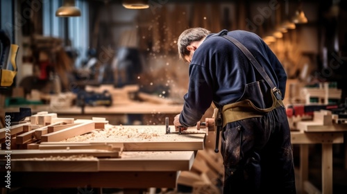 carpenter working on a piece of furniture in a workshop generative ai