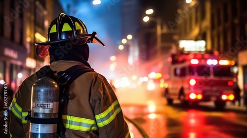 focused firefighter responding to an emergency in a bustling city generative ai photo