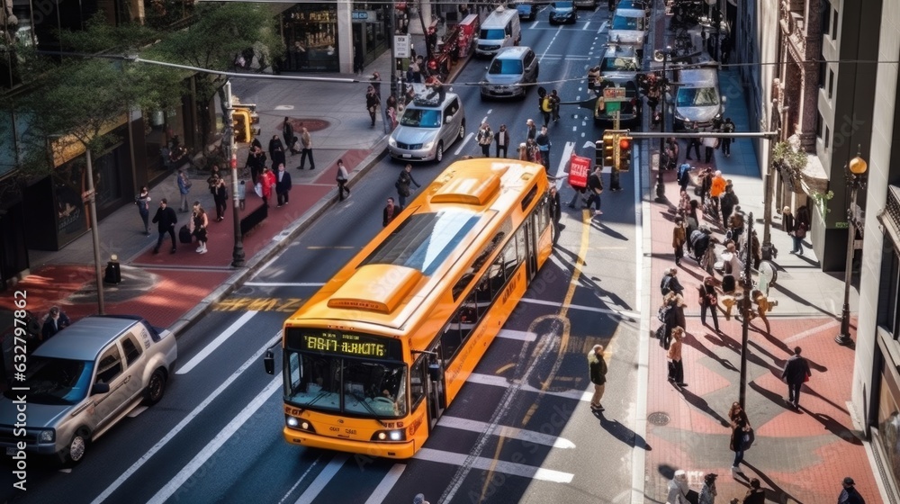 driver navigating a bus through a busy city street, generative ai driver navigating a bus through a busy city street, generative ai