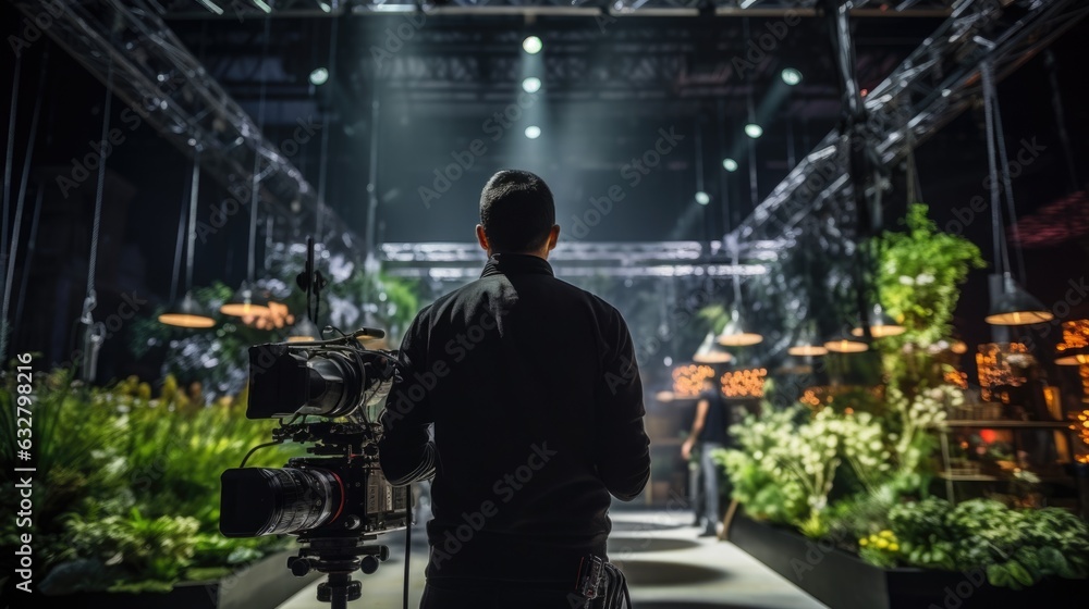 professional photographer setting up for a photoshoot in a studio generative ai