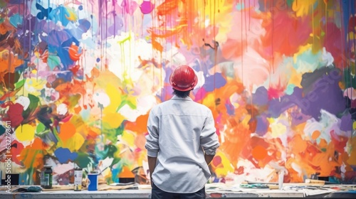 skilled painter working on a mural in a public space generative ai © ThisDesign