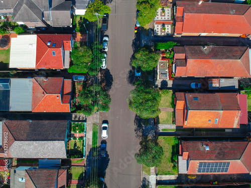 Photography Drown view looking down on sydney residential houses in Sydney suburbia suburban