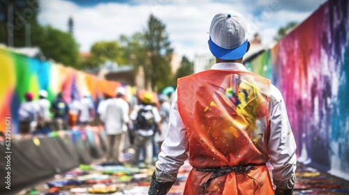 skilled painter working on a mural in a public space generative ai