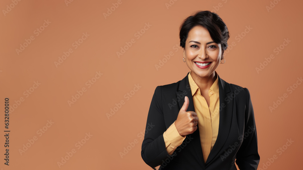 Confident senior indian businesswoman at work smiling with a thumb up Confident senior indian businesswoman at work smiling with a thumb up