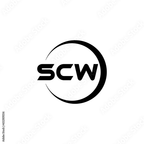 SCW letter logo design with white background in illustrator  cube logo  vector logo  modern alphabet font overlap style. calligraphy designs for logo  Poster  Invitation  etc.