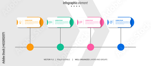 Business timeline workflow infographics. Corporate milestones graphic elements. Company presentation slide template with year periods. Modern vector history time line design.