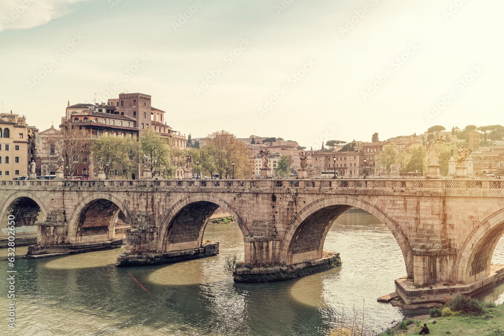 Ponte Vittorio Emanuele II, Victor Emanuell II bridge on Tiber river, Rome