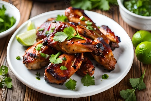 grilled chicken wings with vegetables