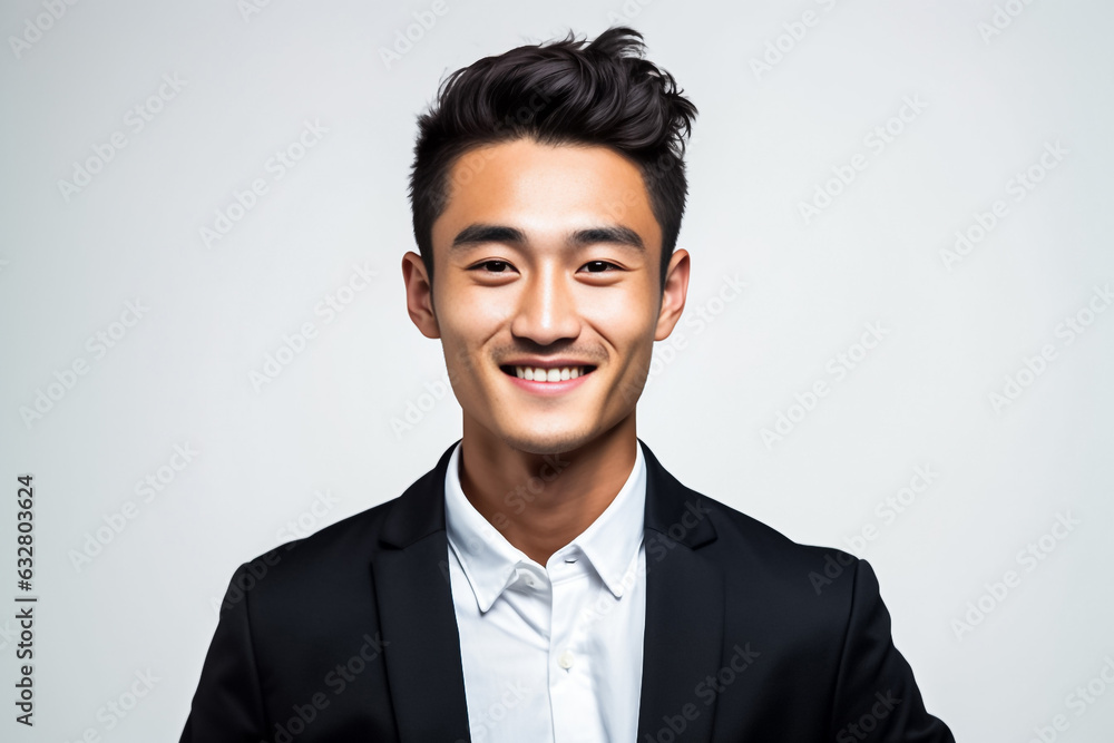 Happy businessman standing Isolated on white background. Portrait of young smiling handsome guy in formal black and white shirt with business suit. Generative AI. Happy businessman standing Isolated on white background. Portrait of young smiling handsome guy in formal black and white shirt with business suit. Generative AI.
