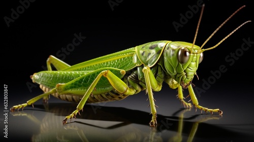 Green grasshopper, closeup macrophoto grasshopper body