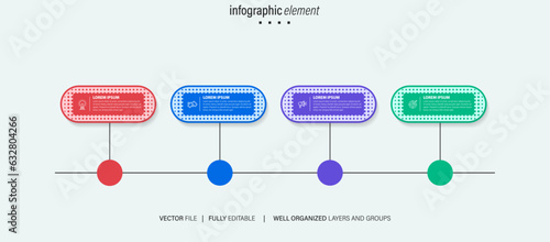 Vector infographic template with 3D paper label, integrated circles. Business concept with 4 options. For content, diagram, flowchart, steps, parts, timeline infographics, workflow, chart.
