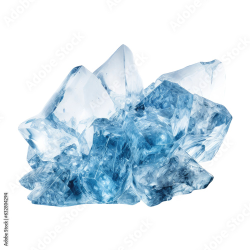 glistening crystal blue ice frozen in an abstract futuristic 3d texture isolated on a transparent background, generative ai