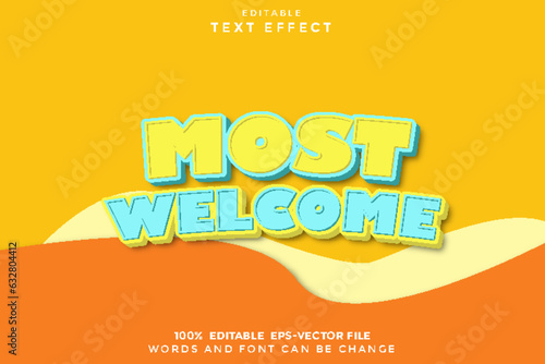 Most Welcome Editable Text Effect 3D Cartoon Cute Style
