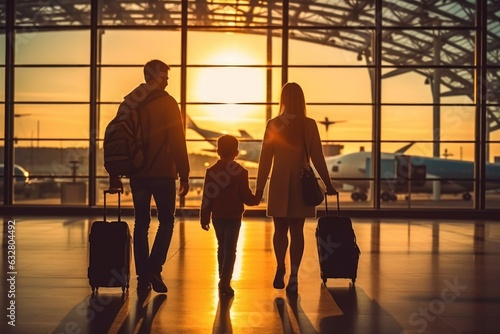 Family Trip Concept, family travel at airport,Time for family vacation, Generative AI