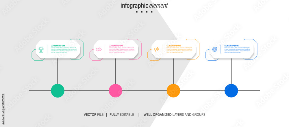 Naklejka premium Business infographic element with 4 options, steps, number vector template design