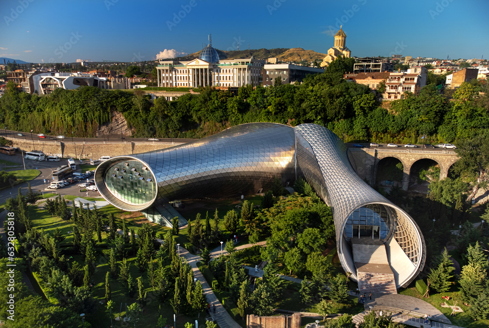 Rhike Park Music Theatre and Exhibition Hall in Tbilisi, Georgia. - obrazy, fototapety, plakaty 