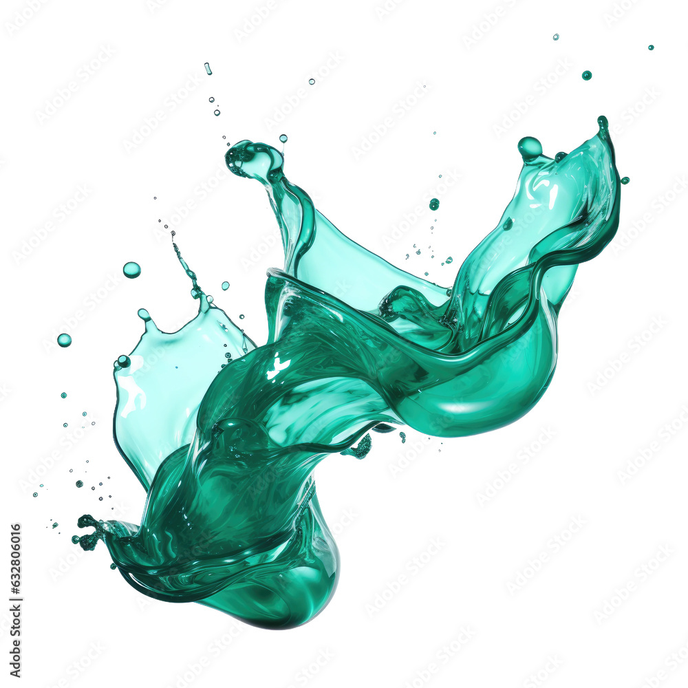 Fototapeta premium splashing liquid jade frozen in an abstract futuristic 3d texture isolated on a transparent background, generative ai