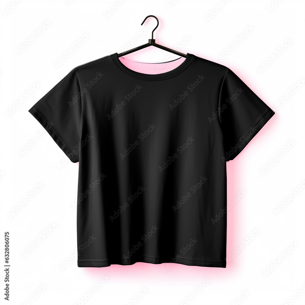 Black t-shirt on a hanger on a white background Black t-shirt on a hanger on a white background
