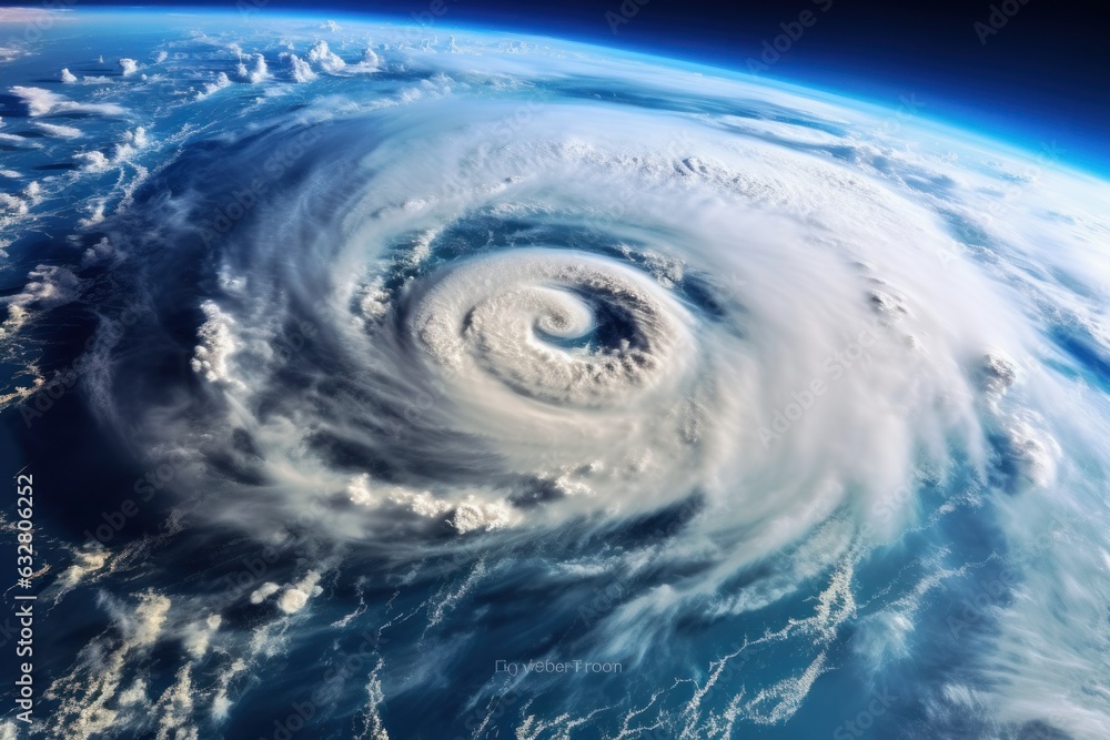 Hurricane Florence over Atlantics. Satellite view. Super typhoon over the ocean. The eye of the hurricane. The atmospheric cyclone generative ai