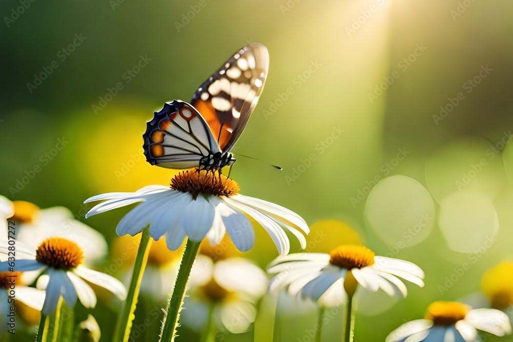 butterfly on flower with blurred green background generated by AI tool butterfly on flower with blurred green background generated by AI tool