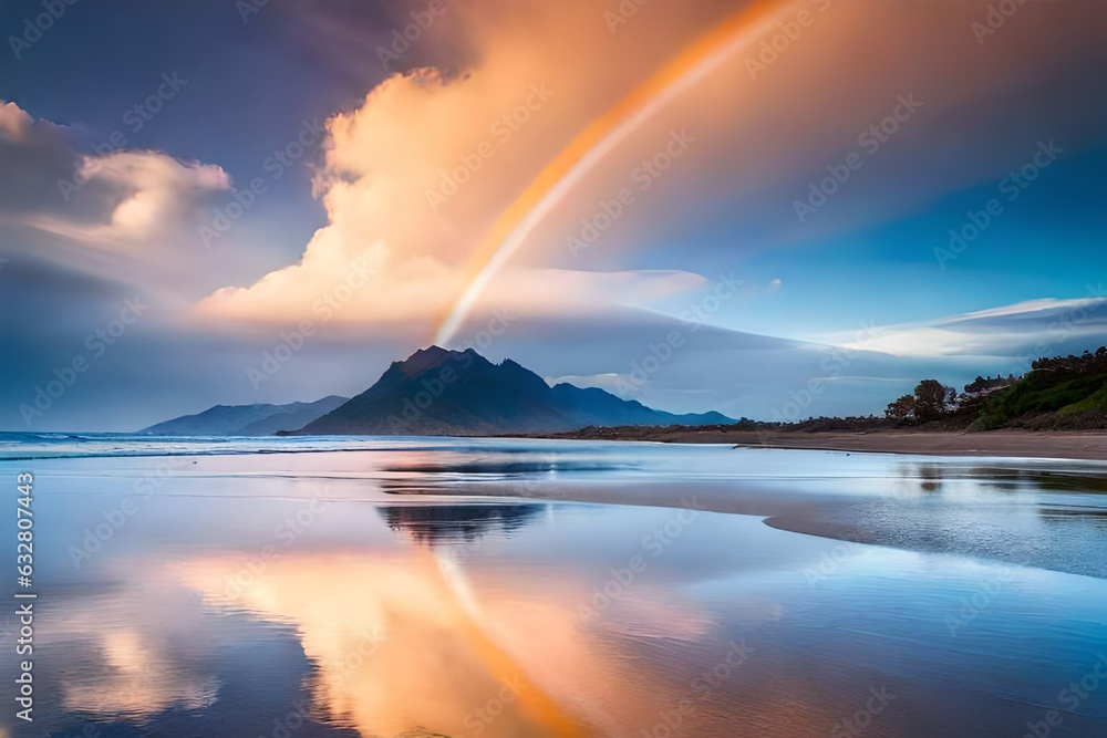 rainbow over the lake generated by AI tool