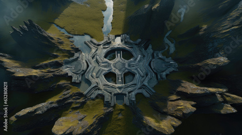  Alien Futuristic iceland, top view shot
