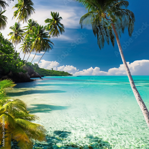  A tropical paradise with palm trees and crystal-clear waters