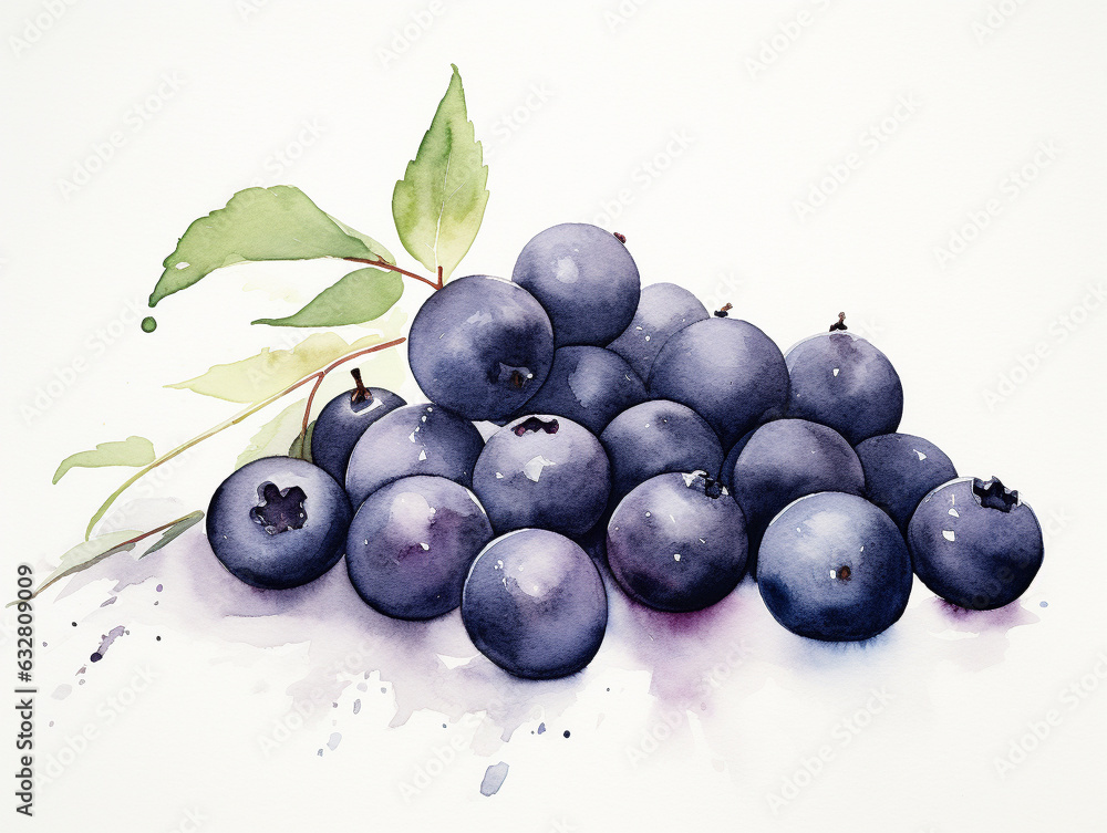 A Minimal Watercolor of Acai Berries on a White Background A Minimal Watercolor of Acai Berries on a White Background