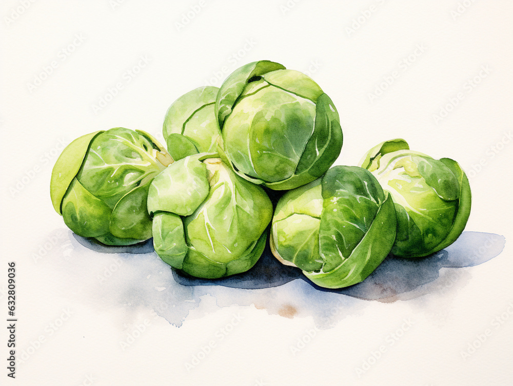A Minimal Watercolor of Brussels Sprouts on a White Background A Minimal Watercolor of Brussels Sprouts on a White Background