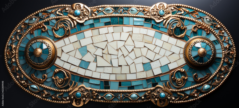 Mosaic tile border framing a clear space.