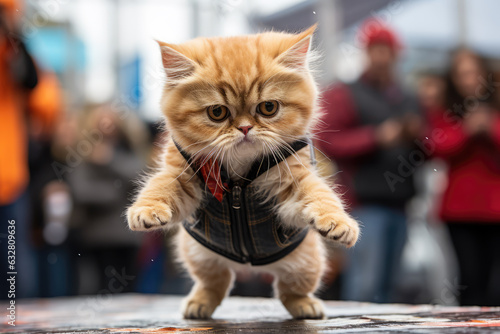 a kitten talented street performer showcasing their breakdancing skills, ai generated.
