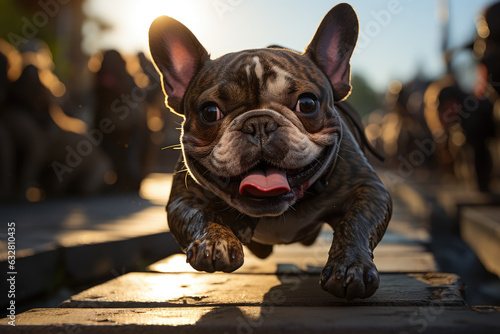 a french bulldog fitness enthusiast engaging in a challenging outdoor workout, ai generated.