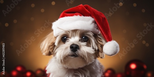 illustration of a cute dog in Santa Claus costume, generative AI