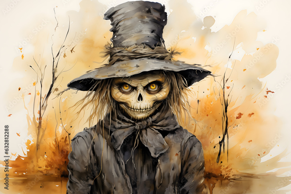 Fototapeta premium scary spooky halloween season, monster skull and crossbones halloween witch with pumpkin, halloween and October background
