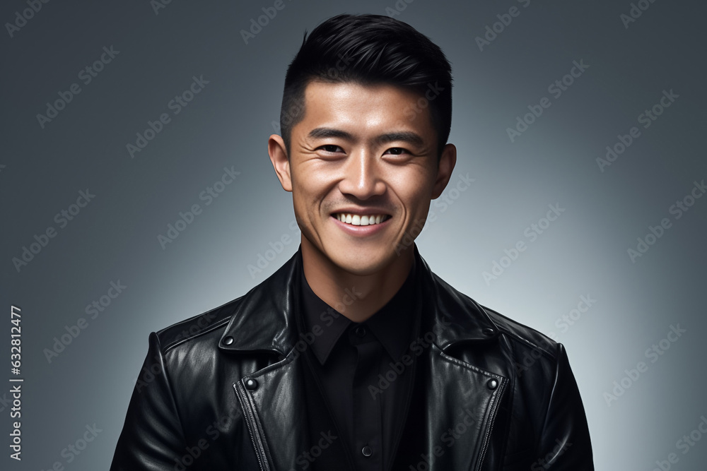 Dark Black tone of businessman standing Isolated on dark background. Portrait of young handsome Asian guy in formal black business suit. Generative AI. Dark Black tone of businessman standing Isolated on dark background. Portrait of young handsome Asian guy in formal black business suit. Generative AI.