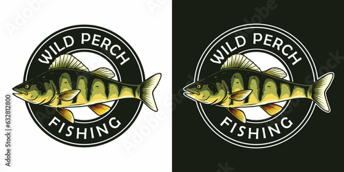wild perch fishing logo template