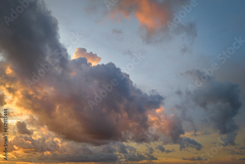 Fotografija Colorful evening landscape with soft pastel coloured cloudscape on watercolor tinted sunset sky